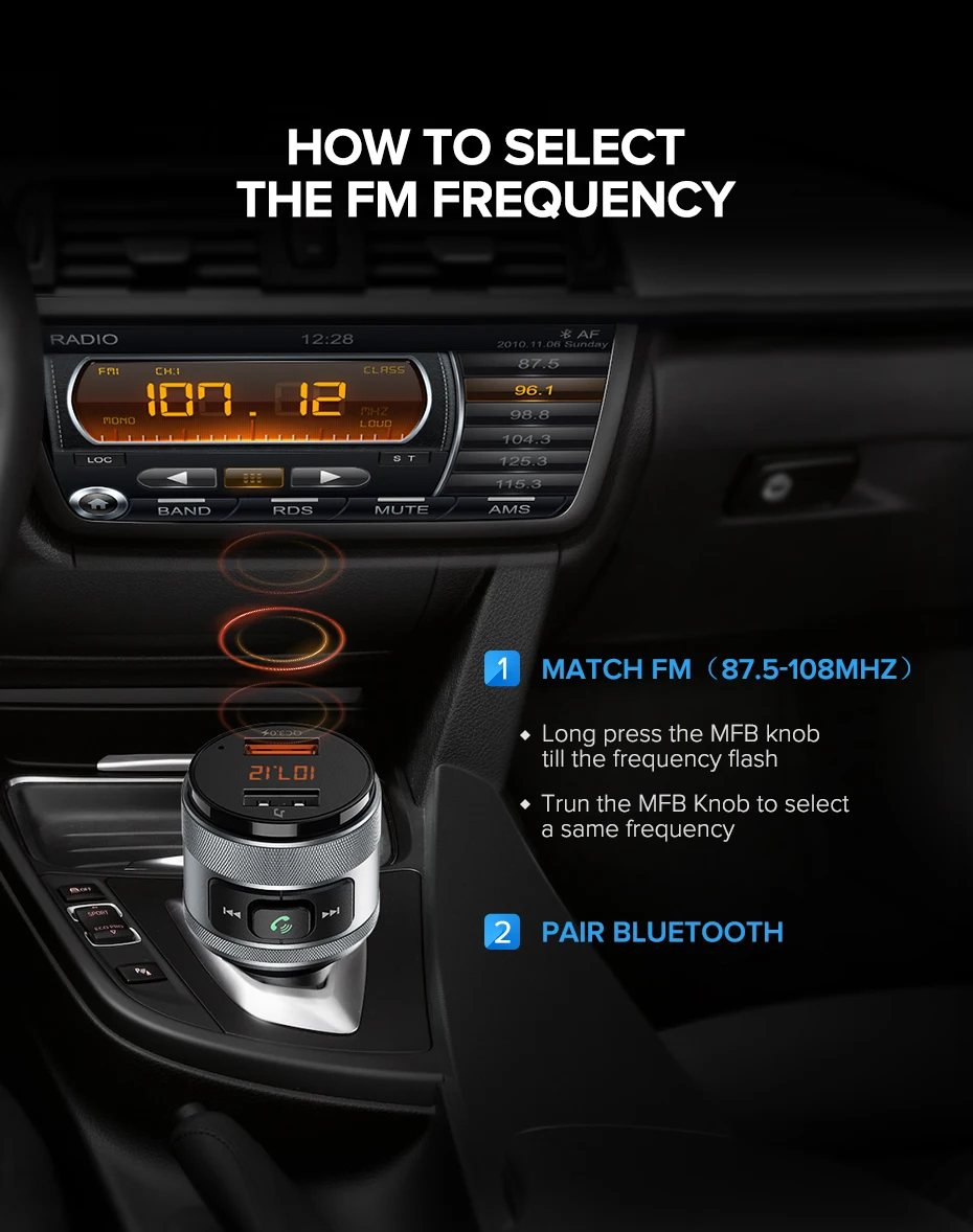 Ugreen USB Автомобильное зарядное устройство Bluetooth fm-передатчик QC Быстрая зарядка 3,0 Быстрая зарядка для Xiaomi samsung iPhone huawei QC3.0 зарядное устройство