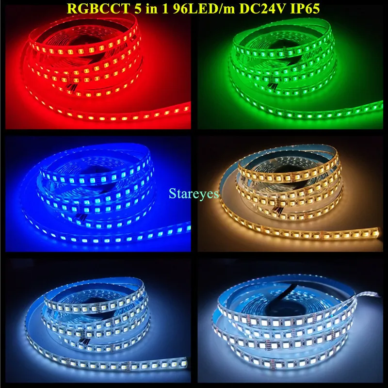 1 шт. SMD5050 60 96 Светодиодный одов/м 5 м RGBCCT в 12 В постоянного тока 24 Светодиодная