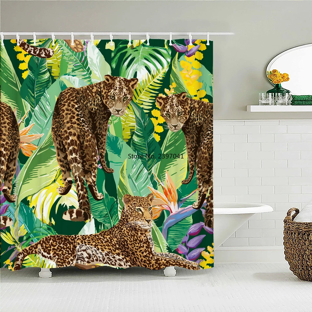 

Plant Leopard Pattern Shower Curtain Bathroom Waterproof Polyester 3D Printing Curtains for Bathroom Shower Large size 300X180