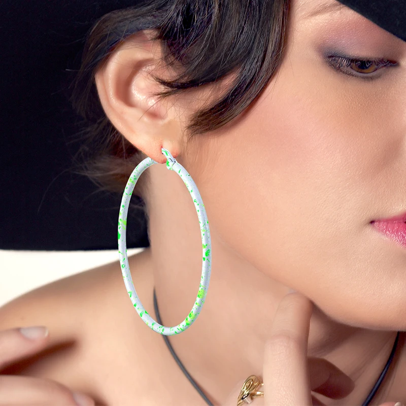 

Trend graffiti art sense color hoop earrings French retro temperament Unusual Stainless steel earrings for women Ear Jewelry Hot