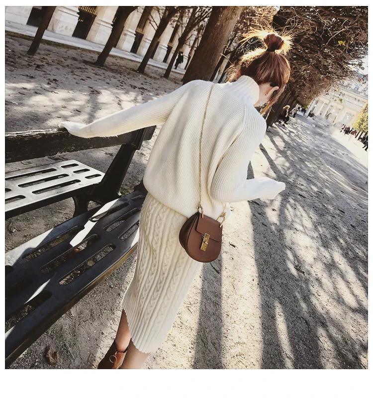 Женский вязаный костюм из двух предметов свитер с длинным рукавом и высоким