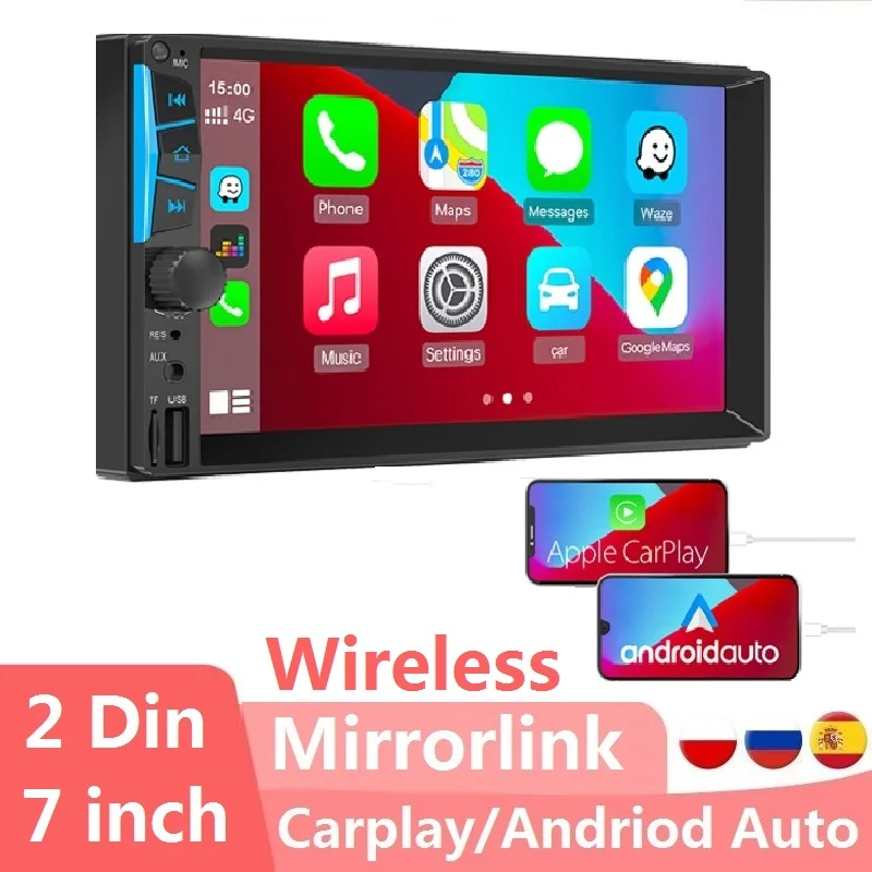Автомагнитола Carplay 2DIN Android универсальная беспроводная Mirrorlink 7 дюймов радио MP5 MP3