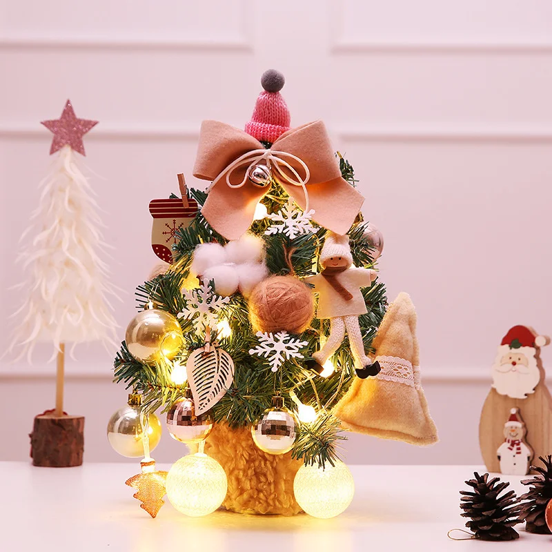 Mini &aacute;rbol de Navidad Artificial con cadena de luces LED, adornos de mesa, Mini &aacute;rbol de Navidad, decoraciones de Navidad DIY, regalo-5