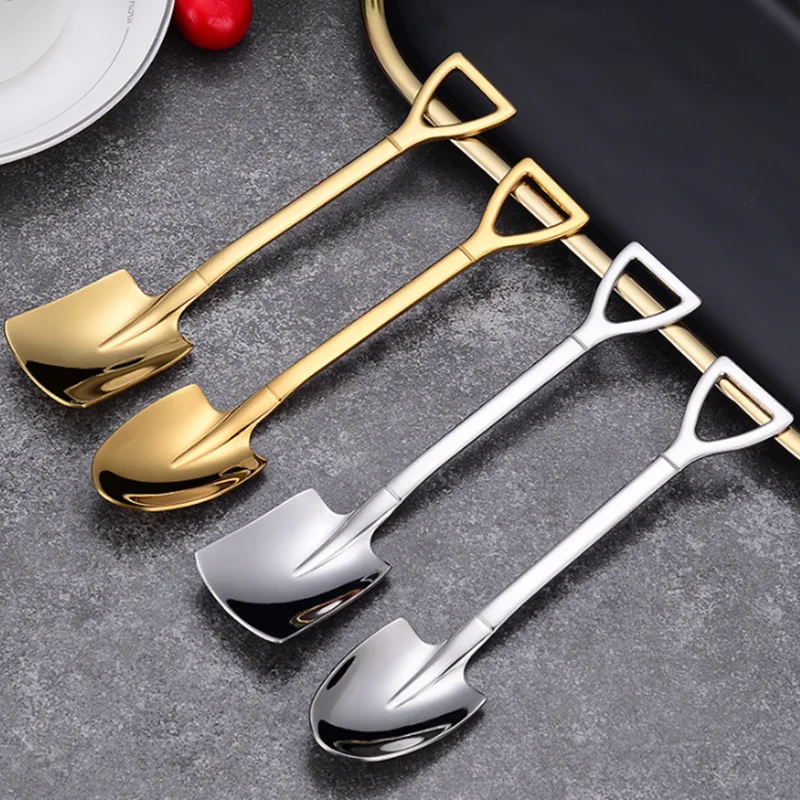 4PCS Coffee Spoon Cutlery Set Stainless Steel Retro Iron Shovel Ice Cream Scoop Creative Tea-spoon Kitchen Tableware | Дом и сад