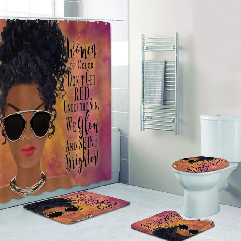

African American Shower Curtains Set 180x180 Black Love Quotes Curtain for Bathroom Bath Mat Rug Black Women of Color Home Decor