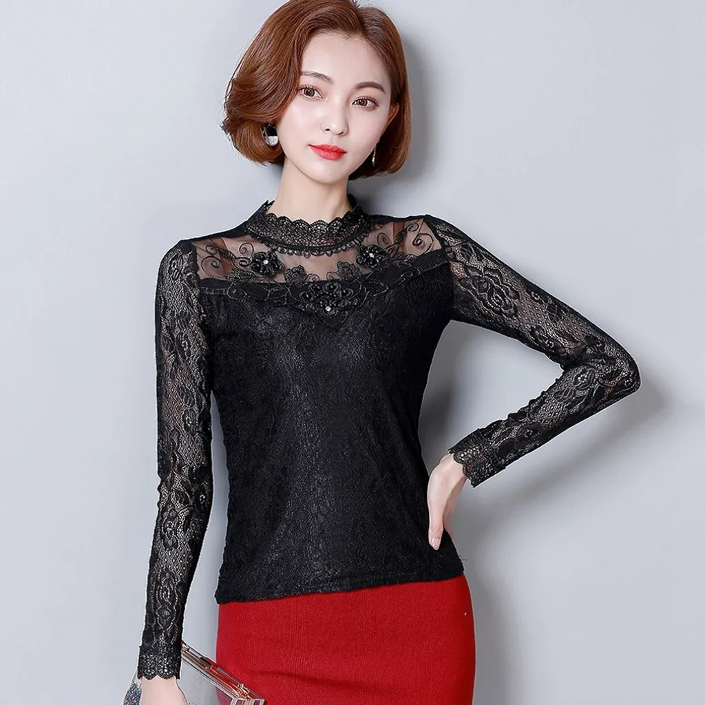 Модная Кружевная блуза размера плюс Повседневная весенне летняя Женская туника