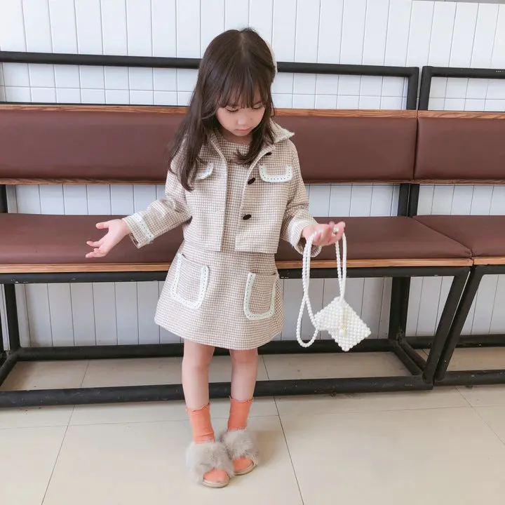 2 шт. детская клетчатая куртка с отложным воротником и длинным рукавом|Комплекты