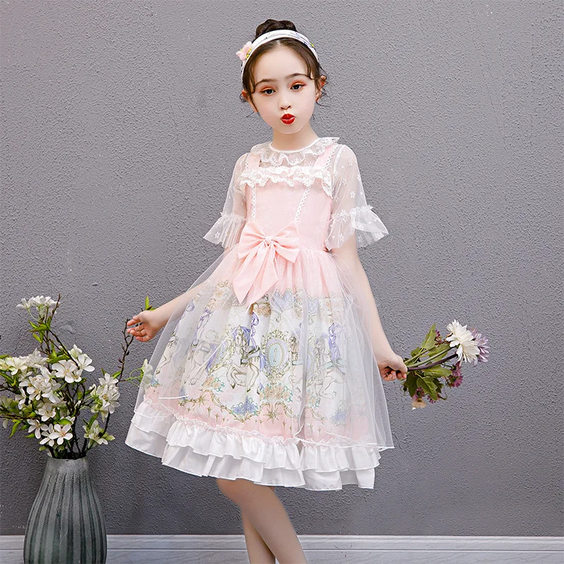 

Girls Dress 2021 Summer New Children's Western Style Little Girl Lolita Dress Princess Dress Pink Dress Kids Clothes GD46