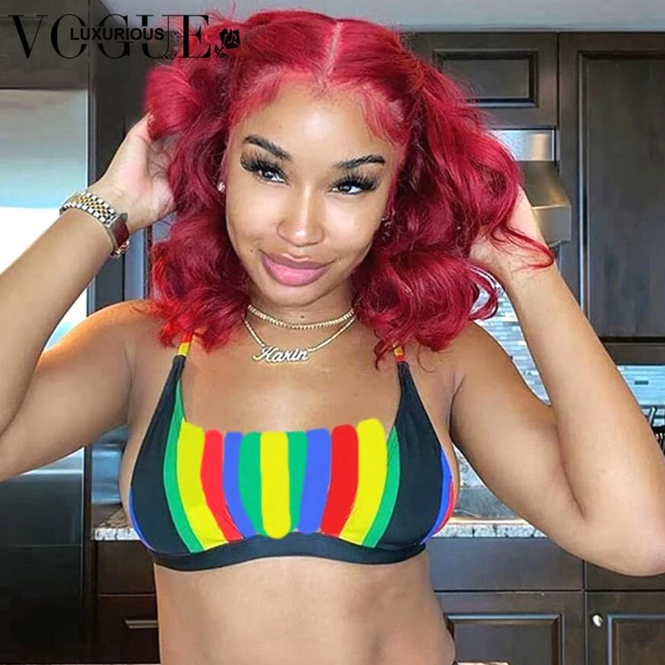 Парики Red Bob на сетке спереди Цветные Волнистые Короткие парики боб для женщин