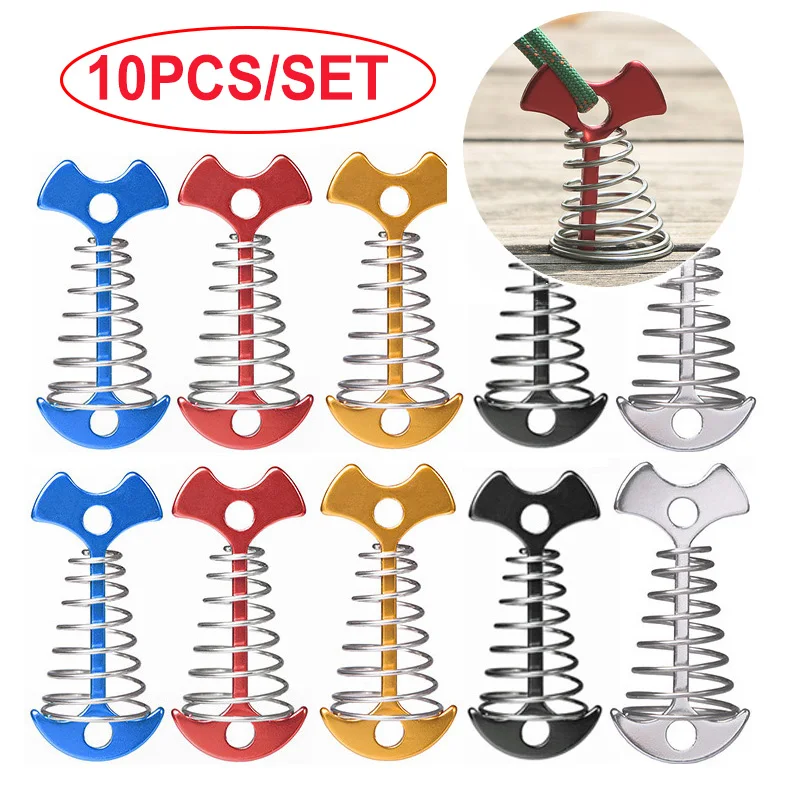 

10Pcs Adjustable Plank Floor Spring Fishbone Anchor Tent Pegs Buckle Outdoor Awning Deck Stakes Fixed Nails Camping Tent Hooks