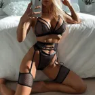 Женское нижнее белье размера плюс, прозрачный кружевной бюстгальтер, ажурные стринги, комплект с подвязками, сексуальное женское нижнее белье, интимное изделие # A