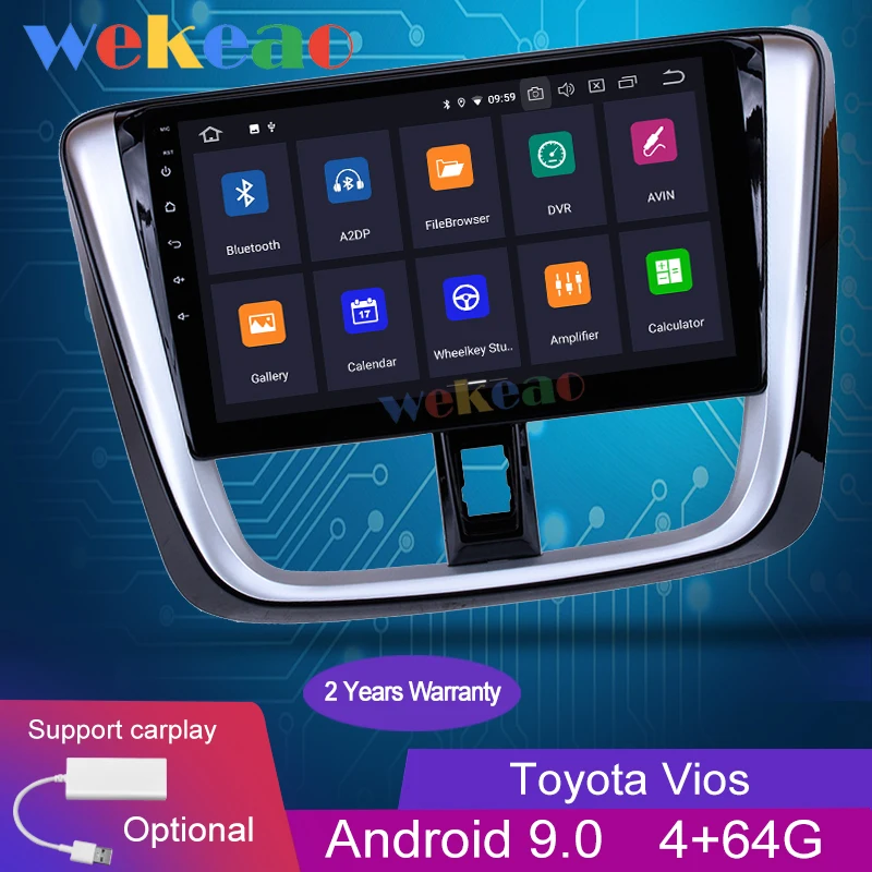 Wekeao сенсорный экран 10 1 'ɱ Din Android 9 0 Автомагнитола для Toyota Vios Yaris автомобильный