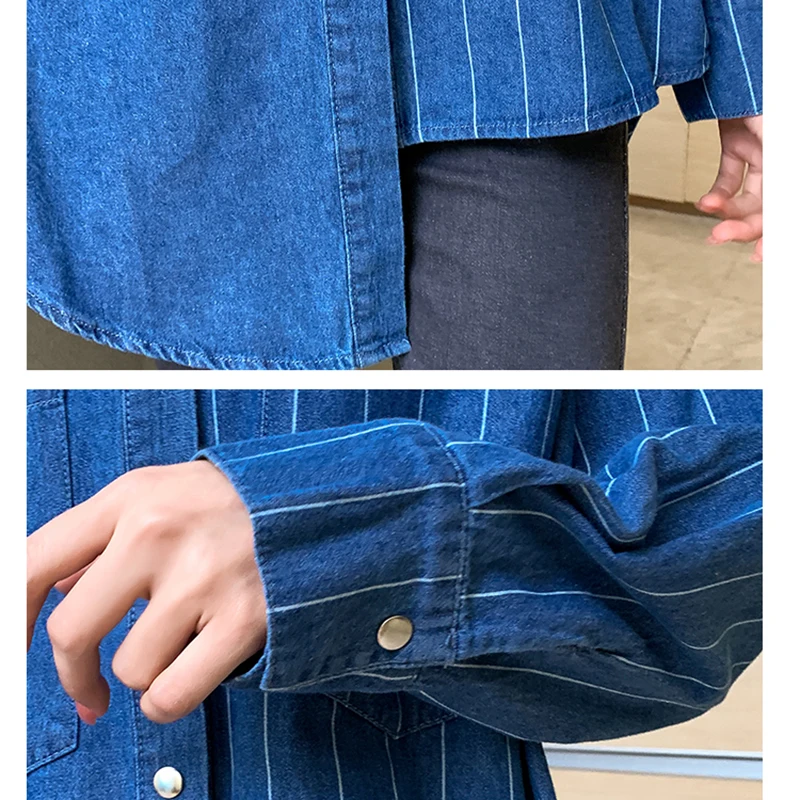 

Streetwear Denim Blouse Women Long Sleeve Patchowrk Back Button Shirts Female Jeans Blouses Plus Size Tops blusas mujer