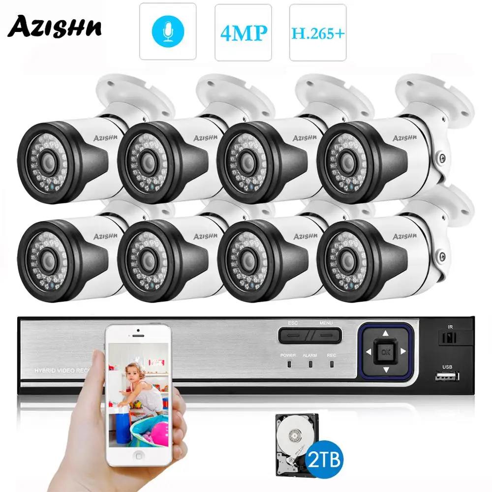 Комплект видеорегистратора H.265 + 8CH POE NVR HD 3MP наружная водонепроницаемая IP-камера