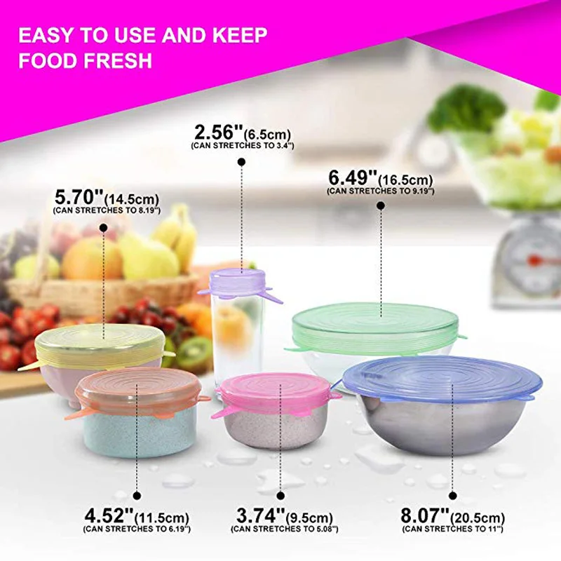 6 шт./компл. многоразовые силиконовые крышки для пищевых продуктов Tapas De Silicona Para