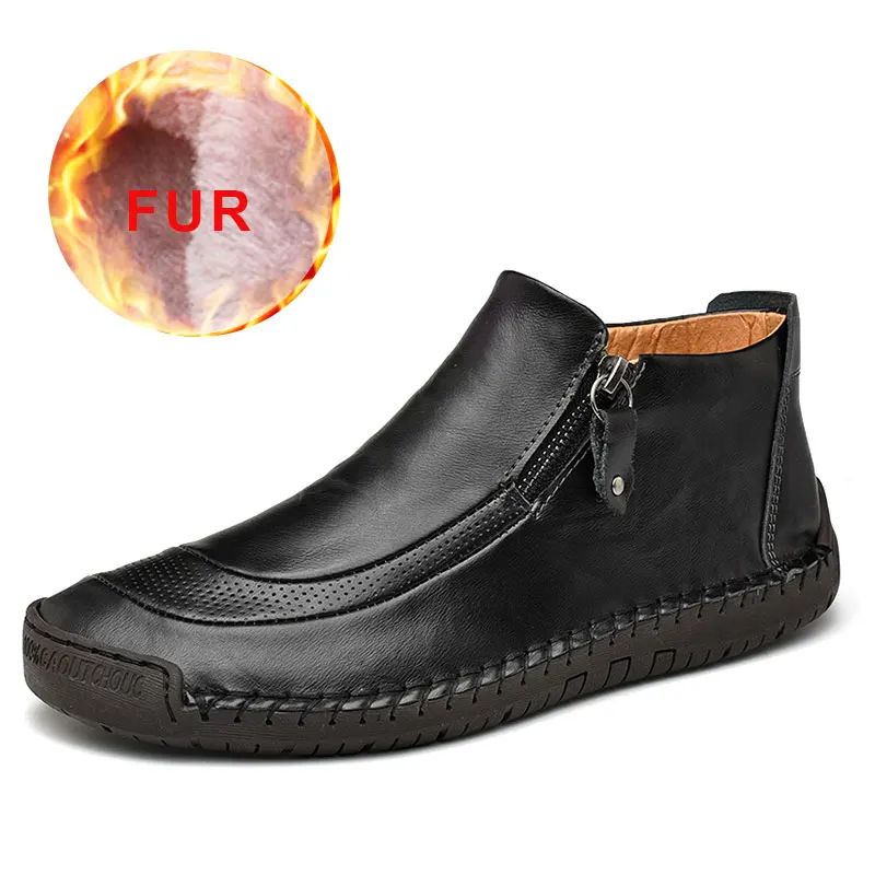 2019 Winter Men's Boots Leather High Quality Snow Warm With Fur Lightweight Waterproof Ankle Driving Shoes Large Size 48 | Обувь