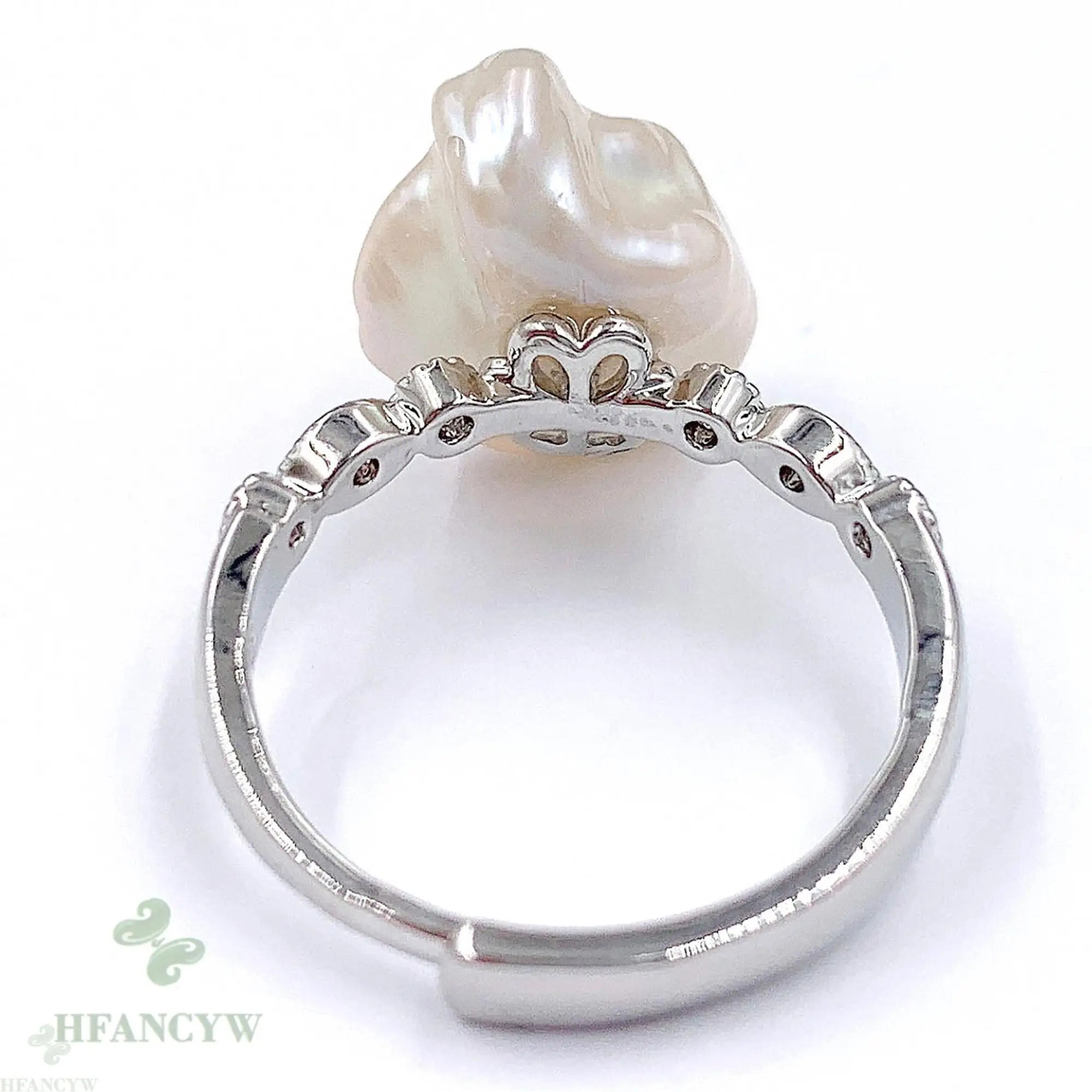 Белое барокко жемчужное открытое регулируемое серебряное кольцо ювелирные