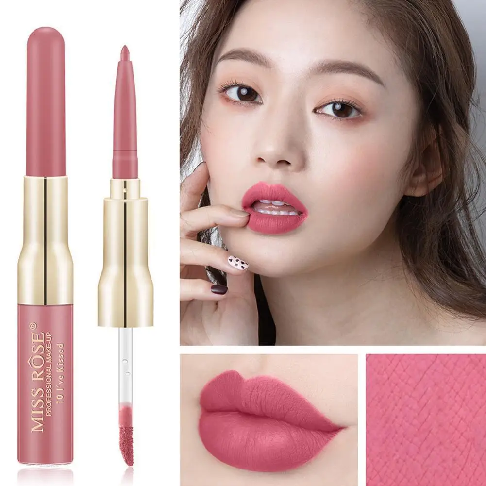 

MISS ROSE Double-headed Matte Lip Gloss Lip Liner Lip Matte Lip Make-up Gloss Glaze Waterproof M8Z0