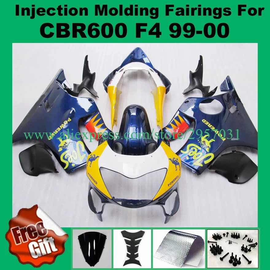 

Free screws+gifts Fairing kit for HONDA INJECTION mold CBR 600 F4 fairings 1999 2000 CBR600 99 00 Blue Yellow motorcyle parts