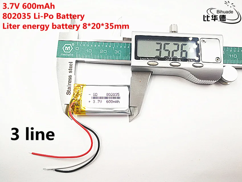 3 line 5pcs/lot Good Qulity 3.7V 600mAH 802035 Polymer lithium ion / Li-ion battery for TOY POWER BANK GPS mp3 mp4 | Электроника