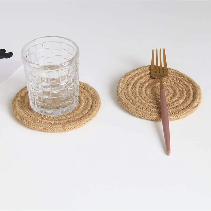 Джутовые круглые столовые приборы нескользящий коврик для обеденного стола
