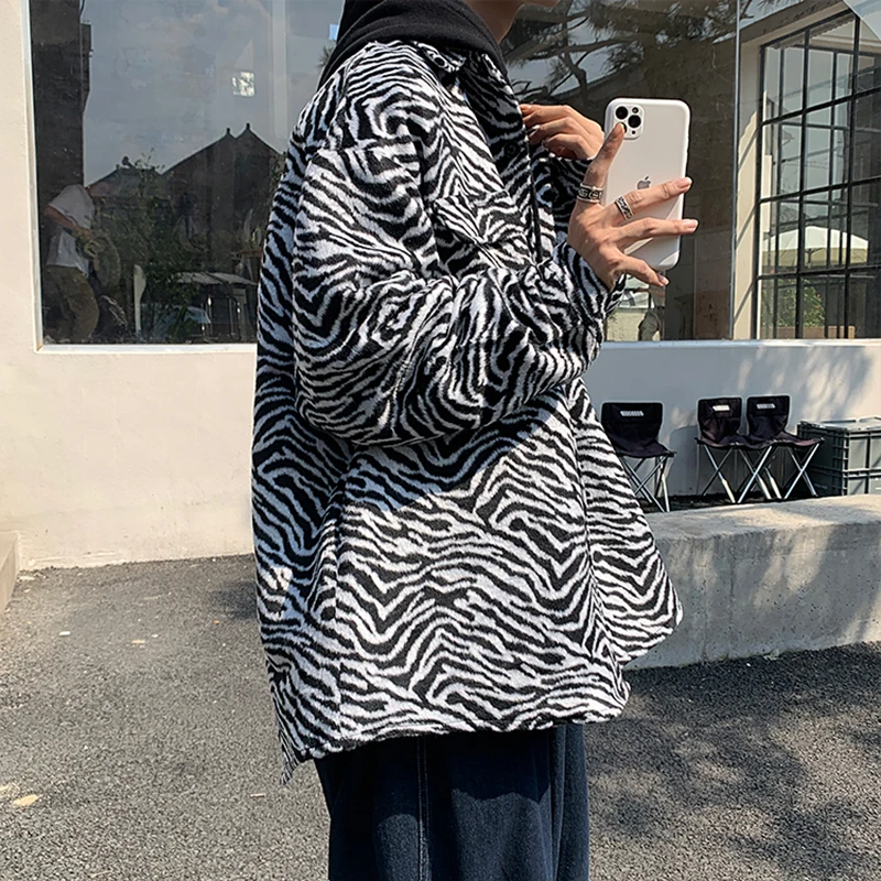 Куртка мужская с леопардовым принтом модная повседневная свободная ветровка