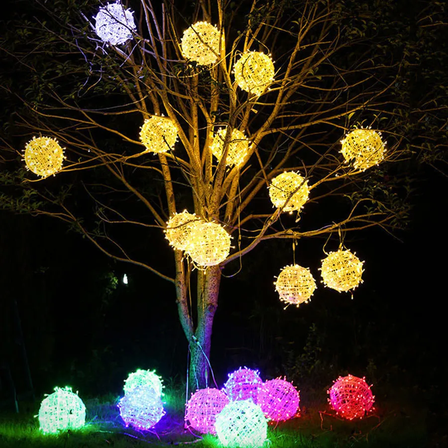 

Thrisdar Christmas Rattan Ball Garland Fairy Lights Dia 20CM 30CM Big Globe Ball LED String Light For Wedding Xmas Tree Patio