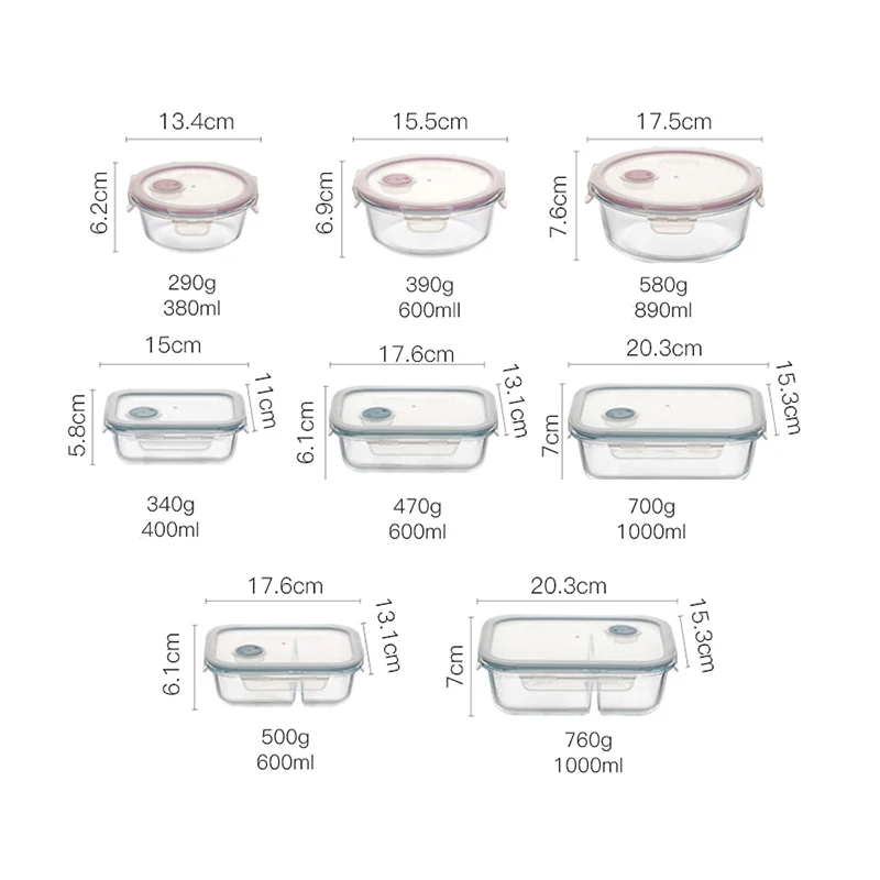 Kühlschrank Crisper Aufbewahrungsbehälter Glas Lunchbox Mikrowellengeeignete Bento Box Tragbare auslaufsichere Lebensmittelbox für Picknick mit