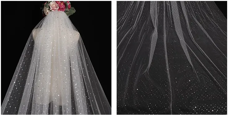 

2020 long tail sequined net starry sky sparkling pattern bridal veil