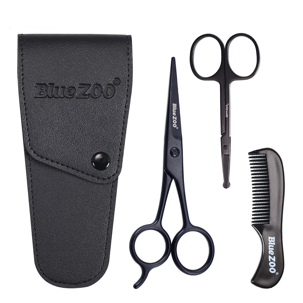Bluezoo Black Series Scissors Set Moustache Comb Nose Hair Scissors Beard Scissors Men's Care Sets