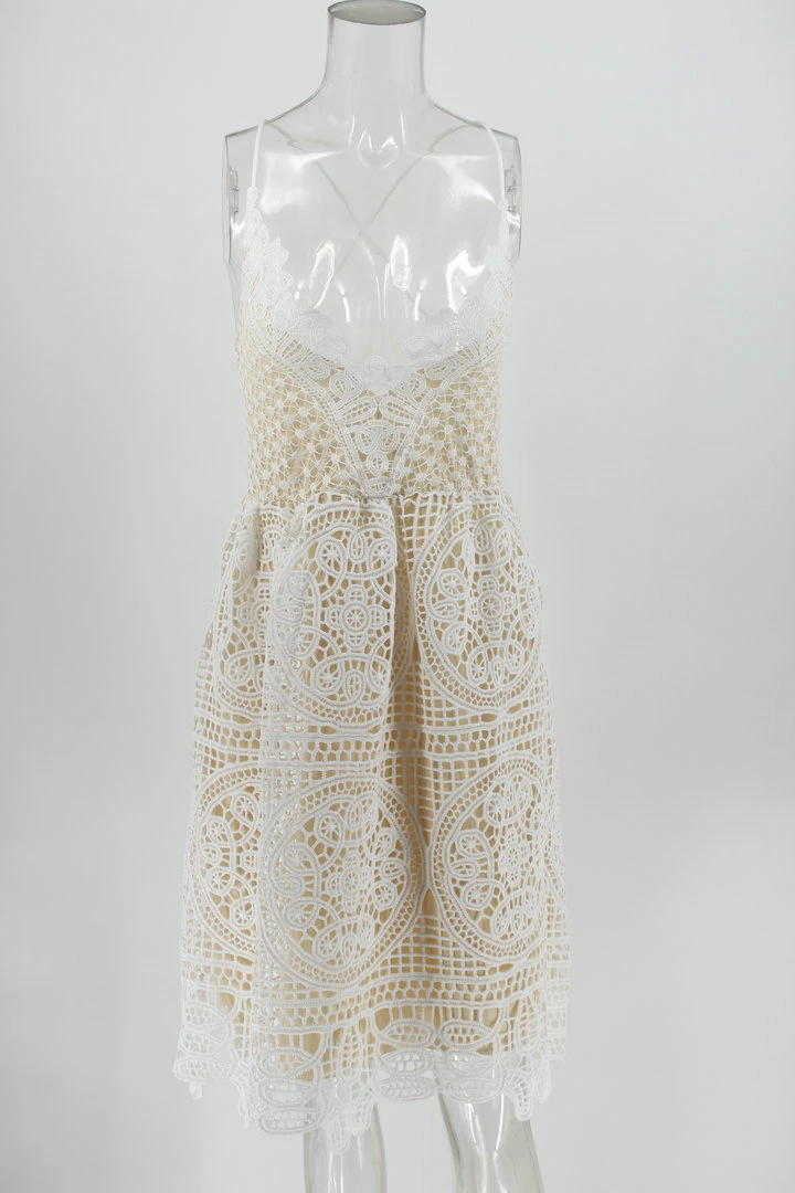 

New Arrival Sexy V Neck Sleeveless Criss Cross Cocktail Dress Tea Length Dress Lace Party Dress For Marriage Vestido De Novia