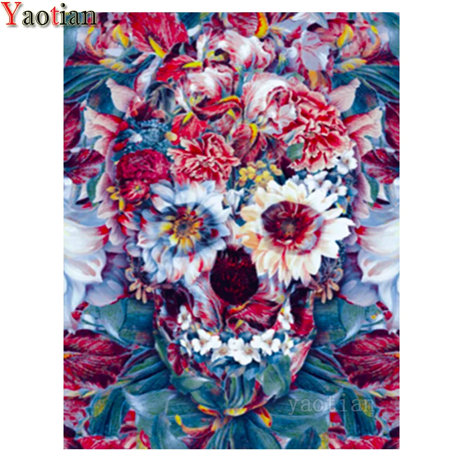 

Алмазная мозаика 5D, картина из страз, полный квадрат, абстрактный череп, цветок, алмазная вышивка, стразы, декор для Хэллоуина, Новинка