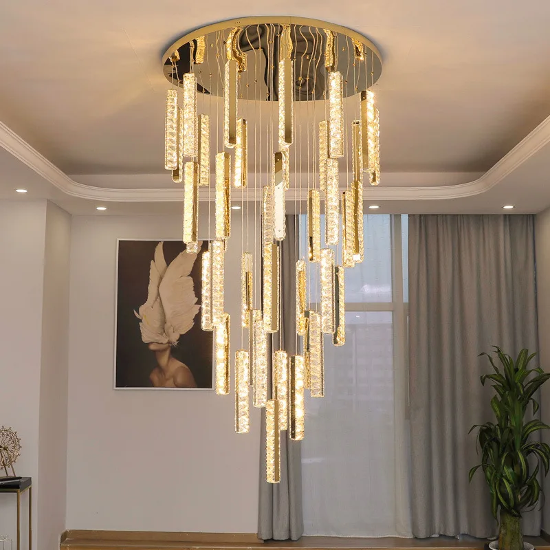 

Modern LED Crystal Chandelier Light Chrome Long Staircase Luxury Design Chandeliers AC110V 220V Indoor Lighting