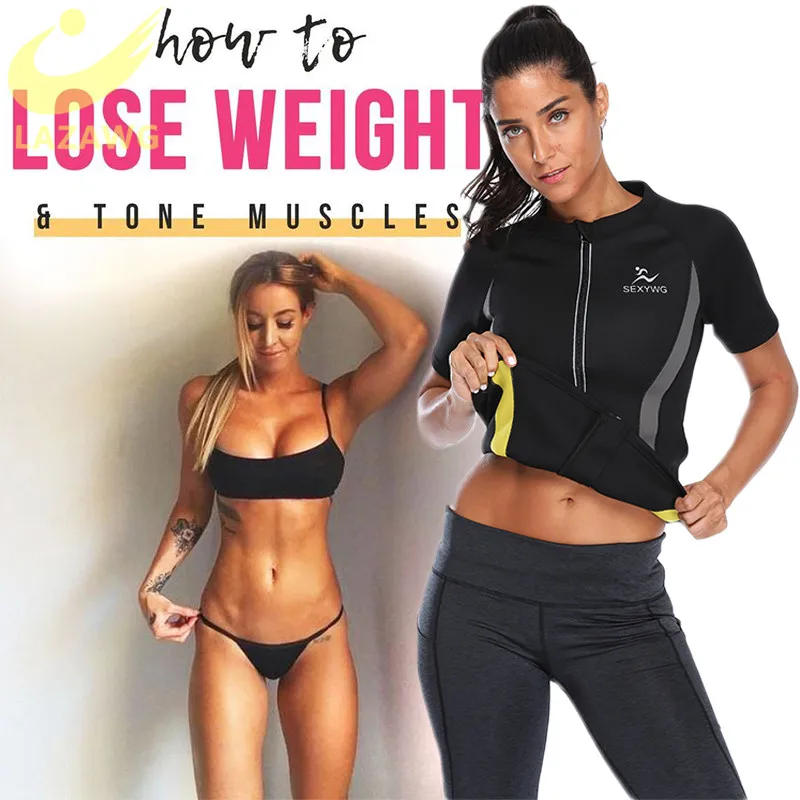 LAZAWG Women Hot Neoprene Vest Slimming Sweat Top Short Sleeve Workout Thermo Top Sauna Sweat Shirt Fat Burn Tops Weight Loss
