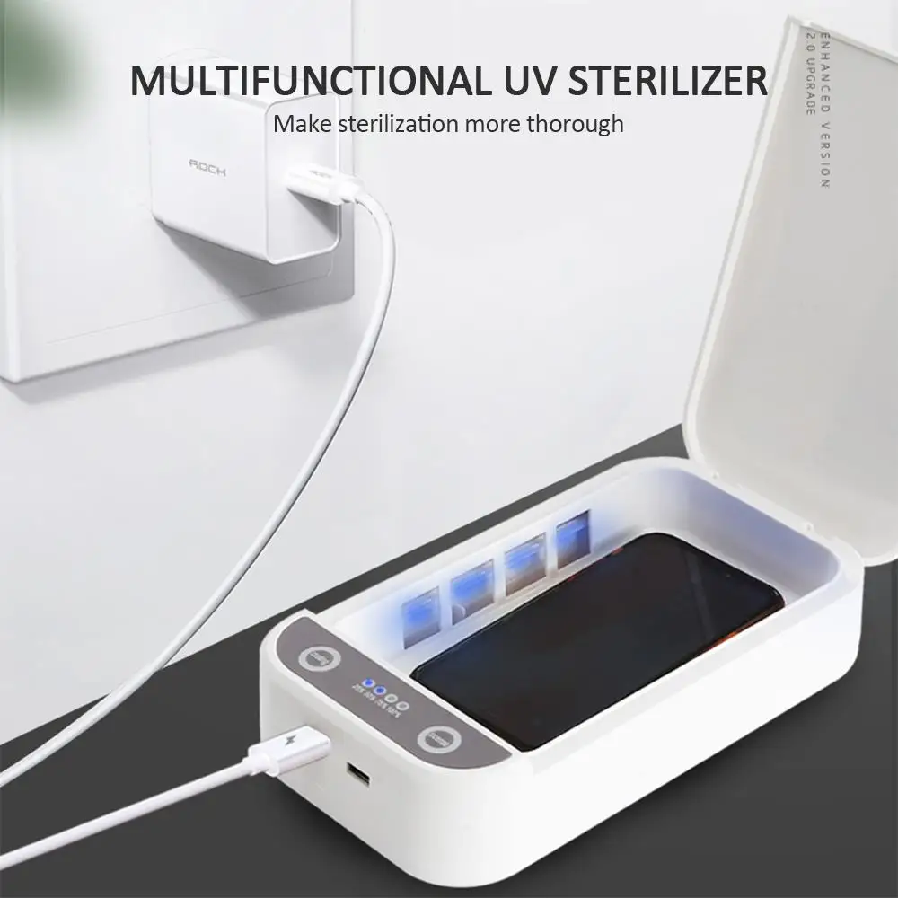Health Care Phone Cleaner Uv Sterilizer Masks Disinfection Box Portable Multipurpose Key Aromatherapy Jewelry White ABS Flip