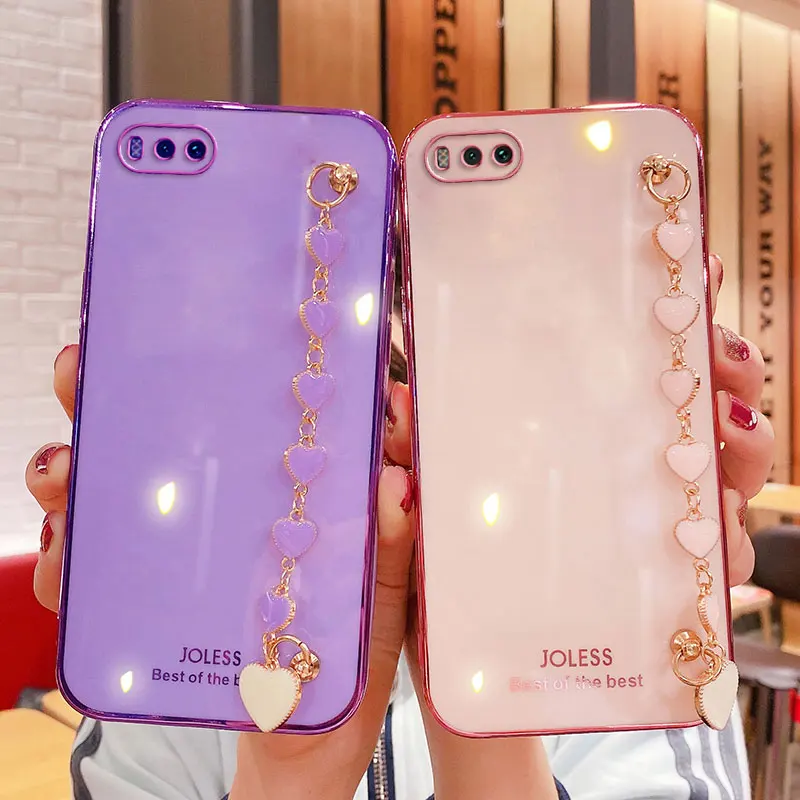 

Wrist Chain Love Heart Phone Case For Xiaomi Mi Note3 Luxury Silicon Camera Protective Cover For Xiaomi mi Note3 Mix3 Case