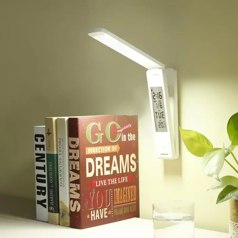 

LED Table Lamp With Alarm clock Calendar Touch Dimmable Desk lamp Foldable LED Light USB Charging Reading Wall Lamp Eye Protect