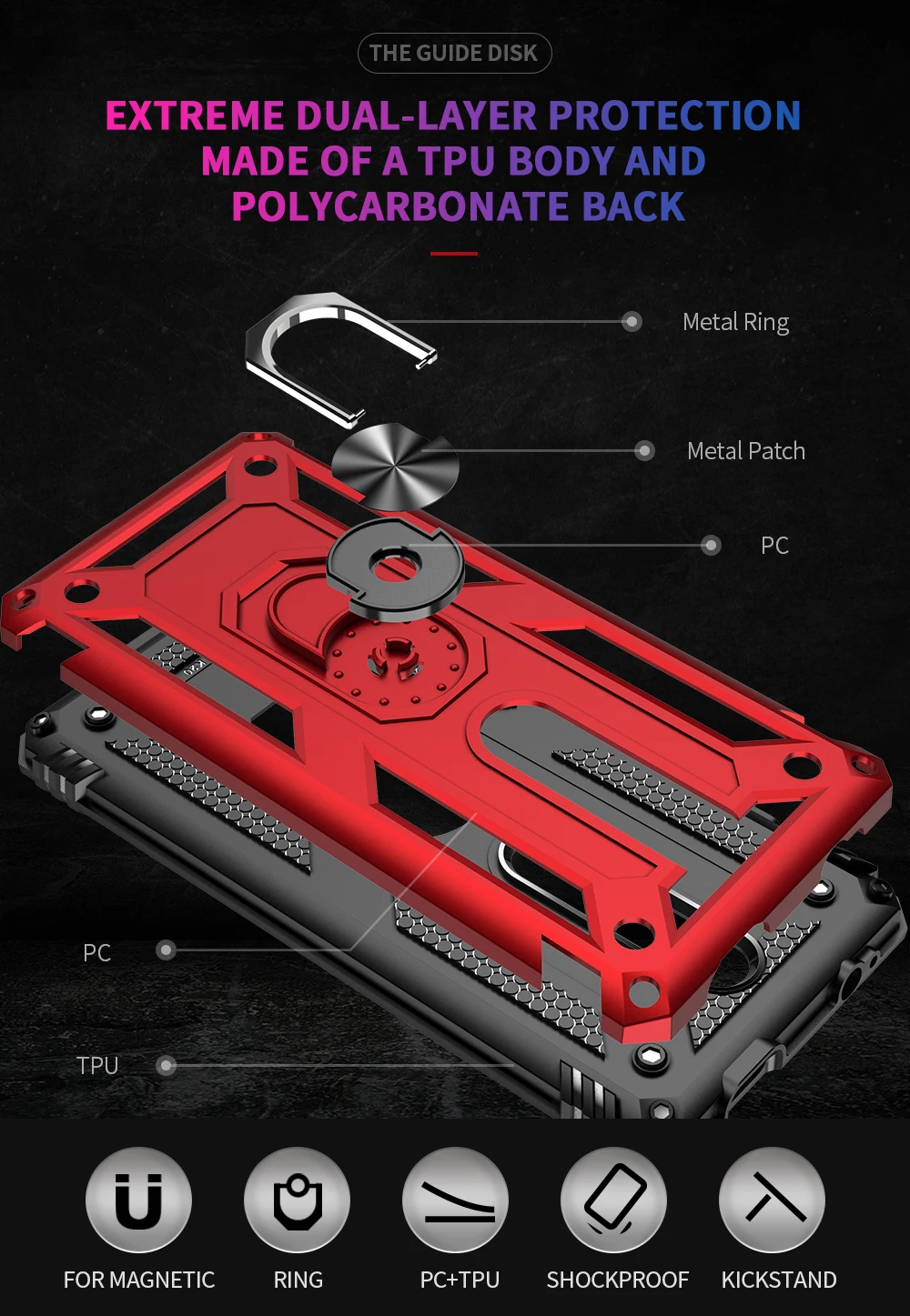 Luxury Anti Fall Phone Case For Xiaomi Redmi NOTE 8T 7 8 10 PRO 2021 LITE With Ring Stand  Armor Shockproof PC Protect Cover