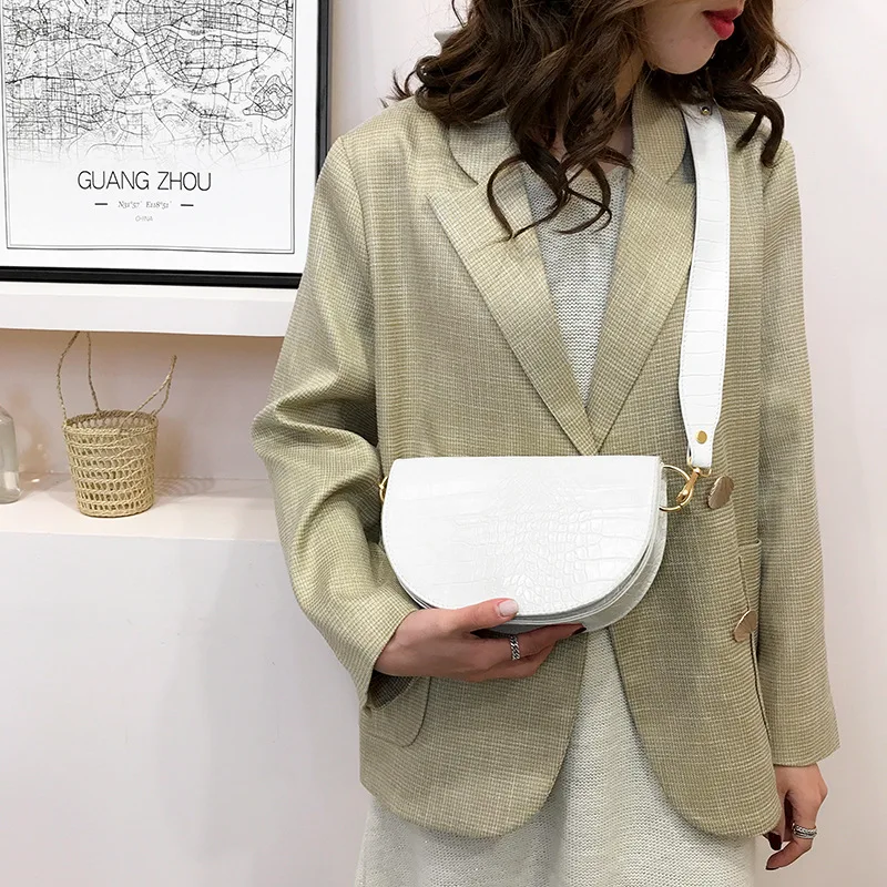 

Crocodile Pattern Crossbody Bags for Women Half Round Messenger Bag Pu Leather Luxury Handbags Women Bags Designer Shoulder Bag