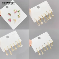 sipengjel rainbow colorful zircon fresh fruit pendant earrings sets cute accessories dangle hoop earrings for women jewelry