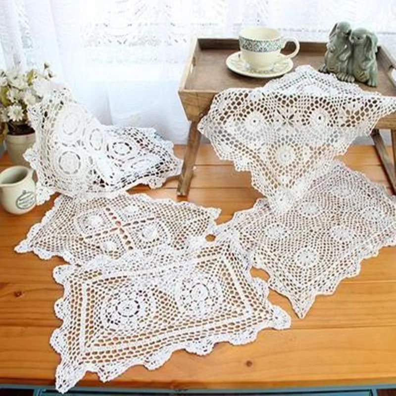 100% хлопок лен пасторальный ручной работы крючком белый кружевной коврик