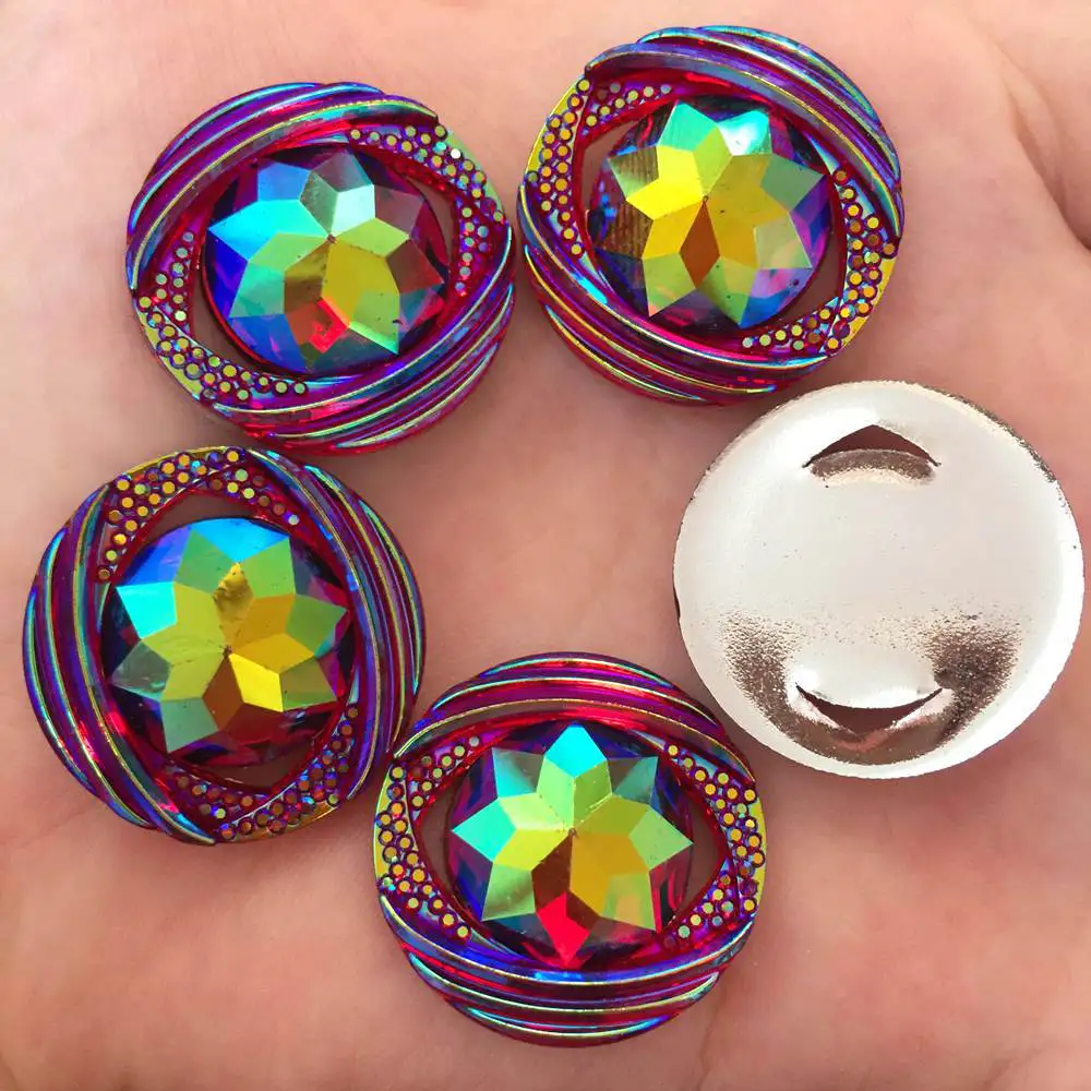 6PCS AB Resin 25mm round Convex circular flower face Flat back rhinestone scrapbook ornaments wedding crafts DIY PF258 | Украшения и