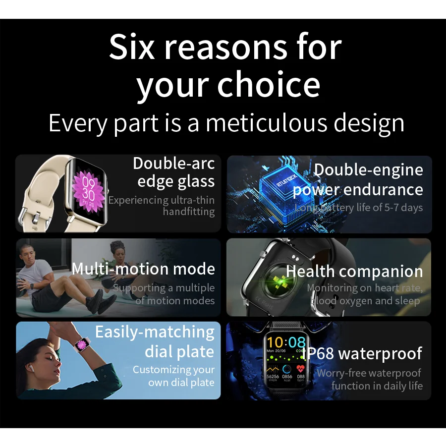 

2021 Smart Watch Women Heart Rate Blood Pressure ECG Men Pedometer Watches Sports Mode IP68 Waterproof Smartwatch Supports Phone