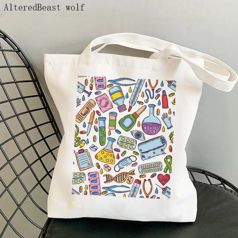 

Women Shopper bag Nurse icons medical Printed Bag Harajuku Shopping Canvas Shopper Bag girl handbag Tote Shoulder Lady Bag