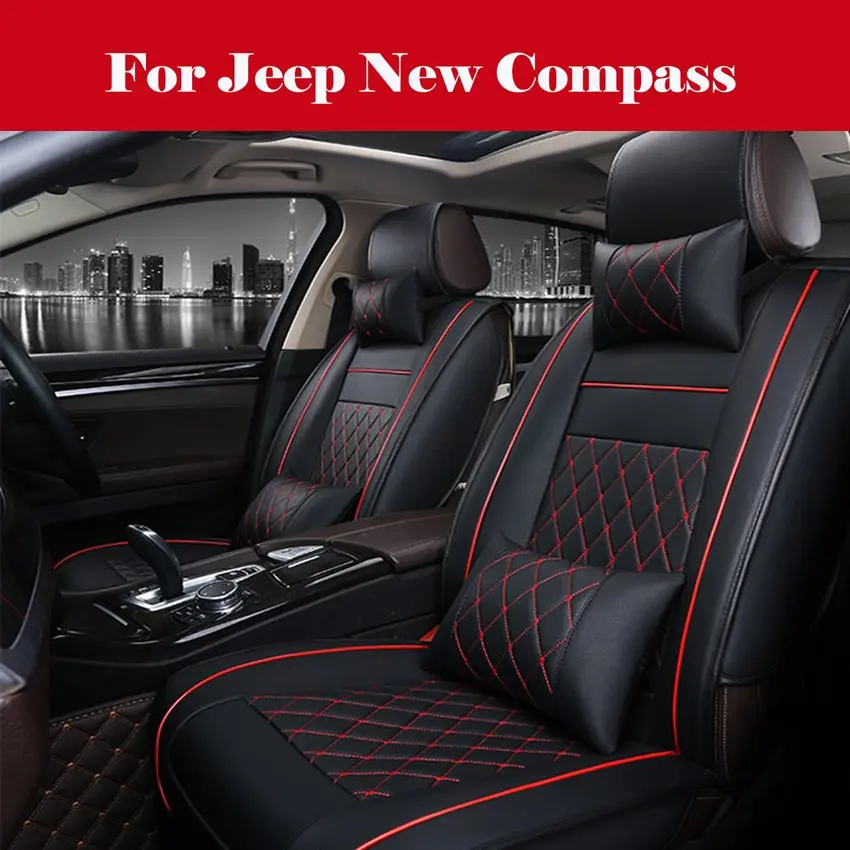 

Черный роскошный полный комплект из искусственной кожи чехол для сиденья Подушка для салона автомобиля аксессуары для джипа Новый компас