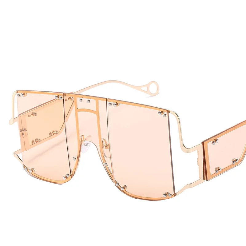 

New big frame one-piece sunglasses female retro multi-rivet punk sunglasses cross-border ins net red glasses