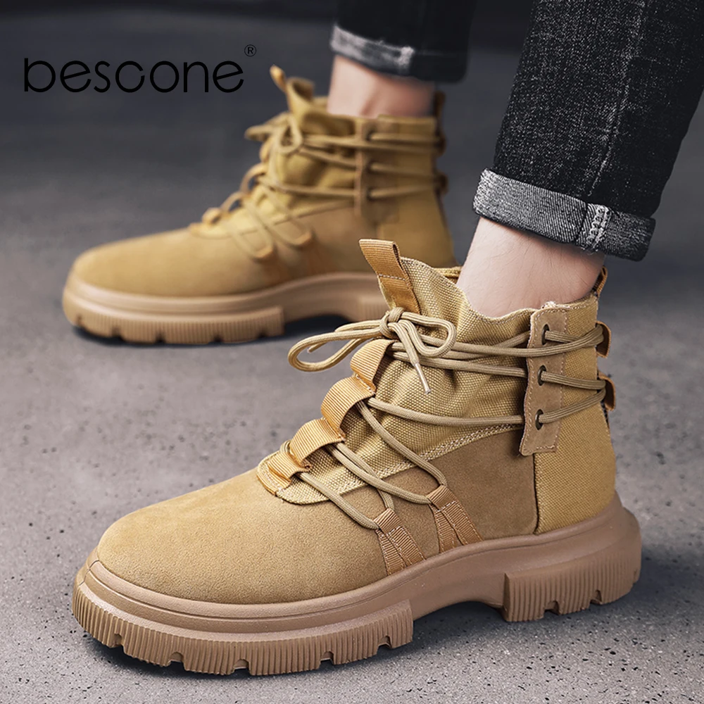 BESCONE/мужские модные кроссовки сезон весна-осень замшевая Уличная обувь с высоким