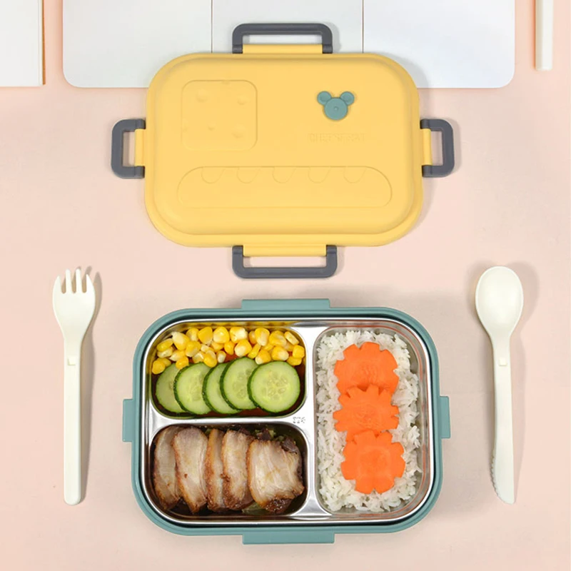 

Ланч-бокс подходит для школы и офиса, контейнер из нержавеющей стали 304 для хранения пищевых продуктов, портативный контейнер с тремя ячейка...