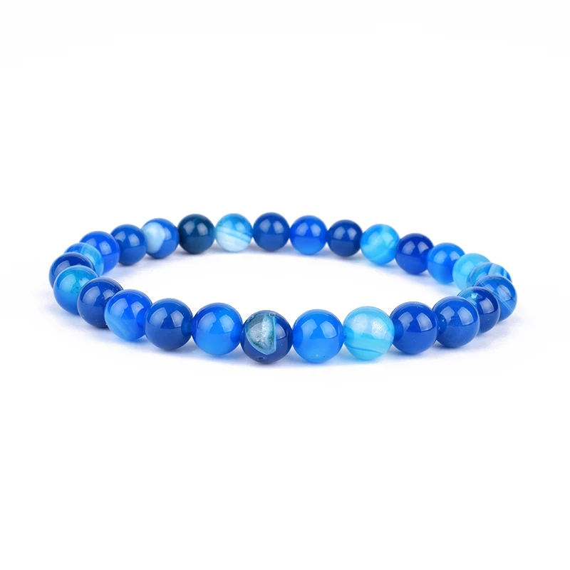 

Nature Polished Blue Stripes Agates Bracelets for Women Fashion Crystal Quartz Stone Beads Bracelets Men New Yoga Energy Jewelry