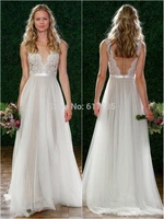 2019 summer deep v neck white beach wedding dress floor length tulle lace dresses bride custom made plus size free shipping